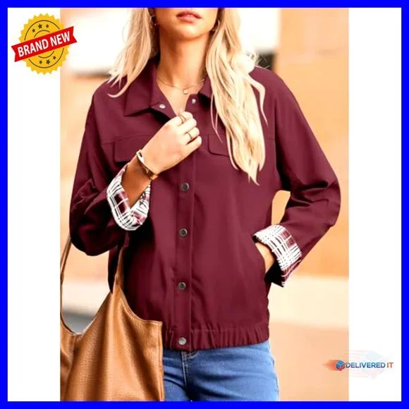 Oversized Snap Button Jacket Color Blocked Sleeves Chic Fall Casual Coat